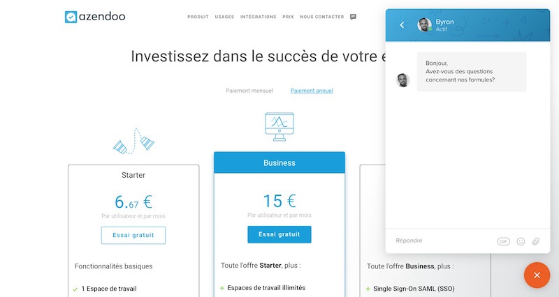 Azendoo - Live Chat Exemple