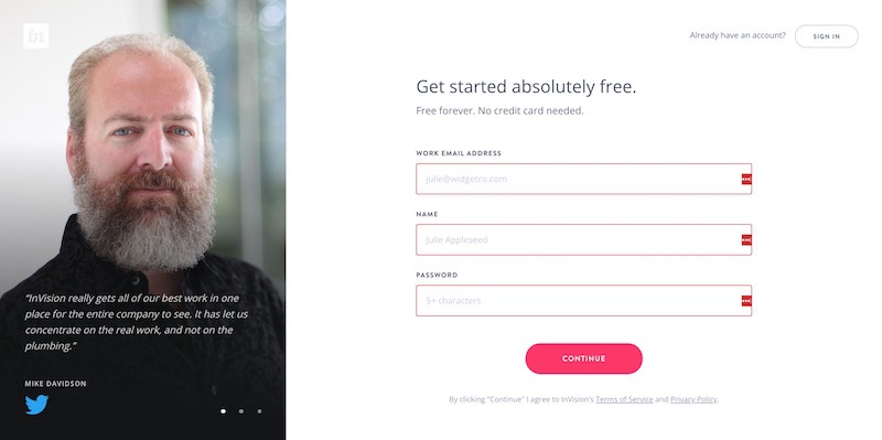 Invision - Sign Up Exemple
