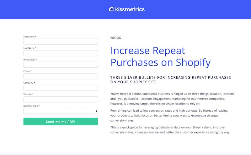 Kissmetrics - Landing Page Sans Navigation Exemple