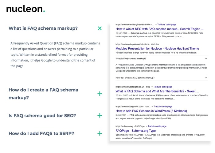 Démonstration de l’affichage d’un blog FAQ dans les résultats de recherche Google”
