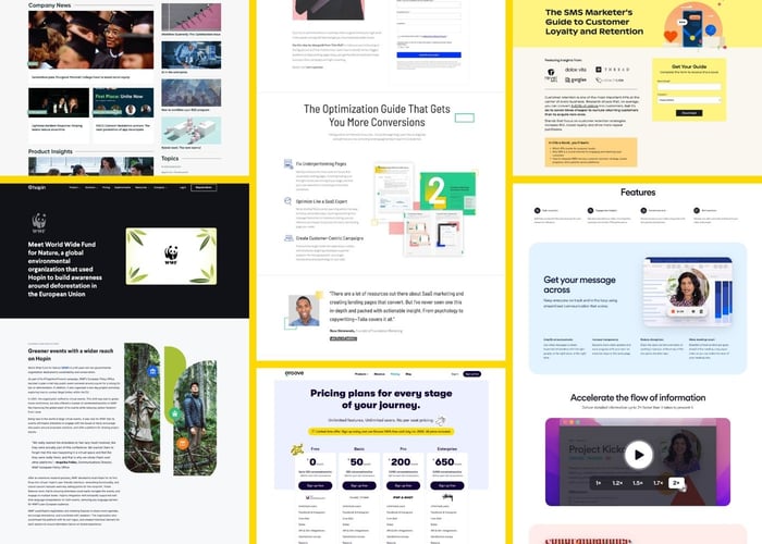 Exemples de pages typiques des sites SaaS B2B