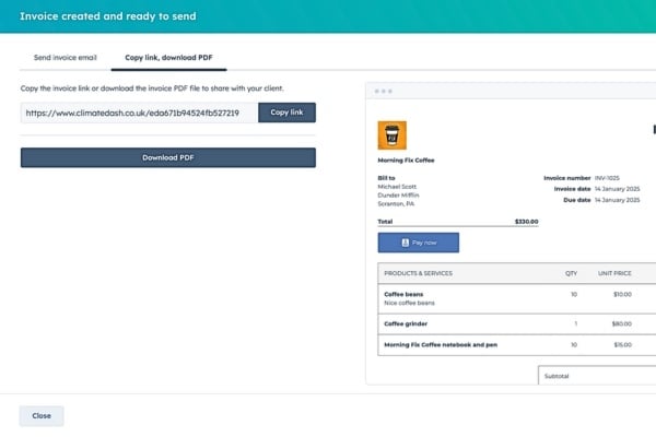 hubspot-creer-facture-manuellement-envoi