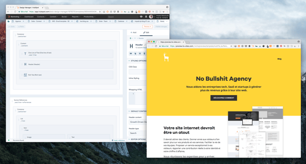 Aperçu du constructeur Drag and Drop du CMS HubSpot