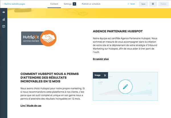 Capture - Ecran Edition Wysiwyg - Hubspot CMS