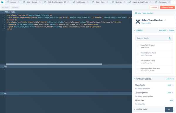 Capture - Ecran pages codées - Hubspot CMS