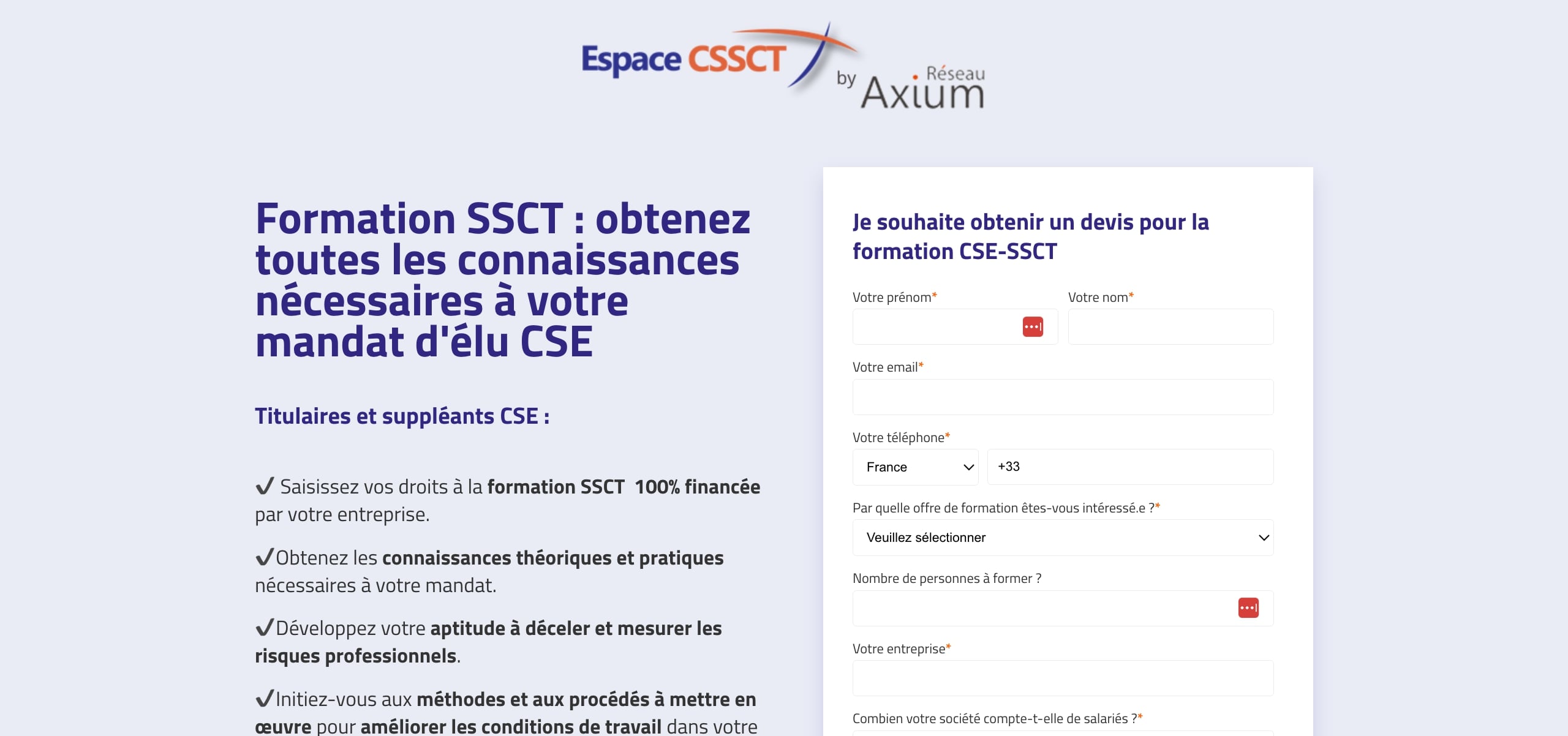 landing page espace cssct