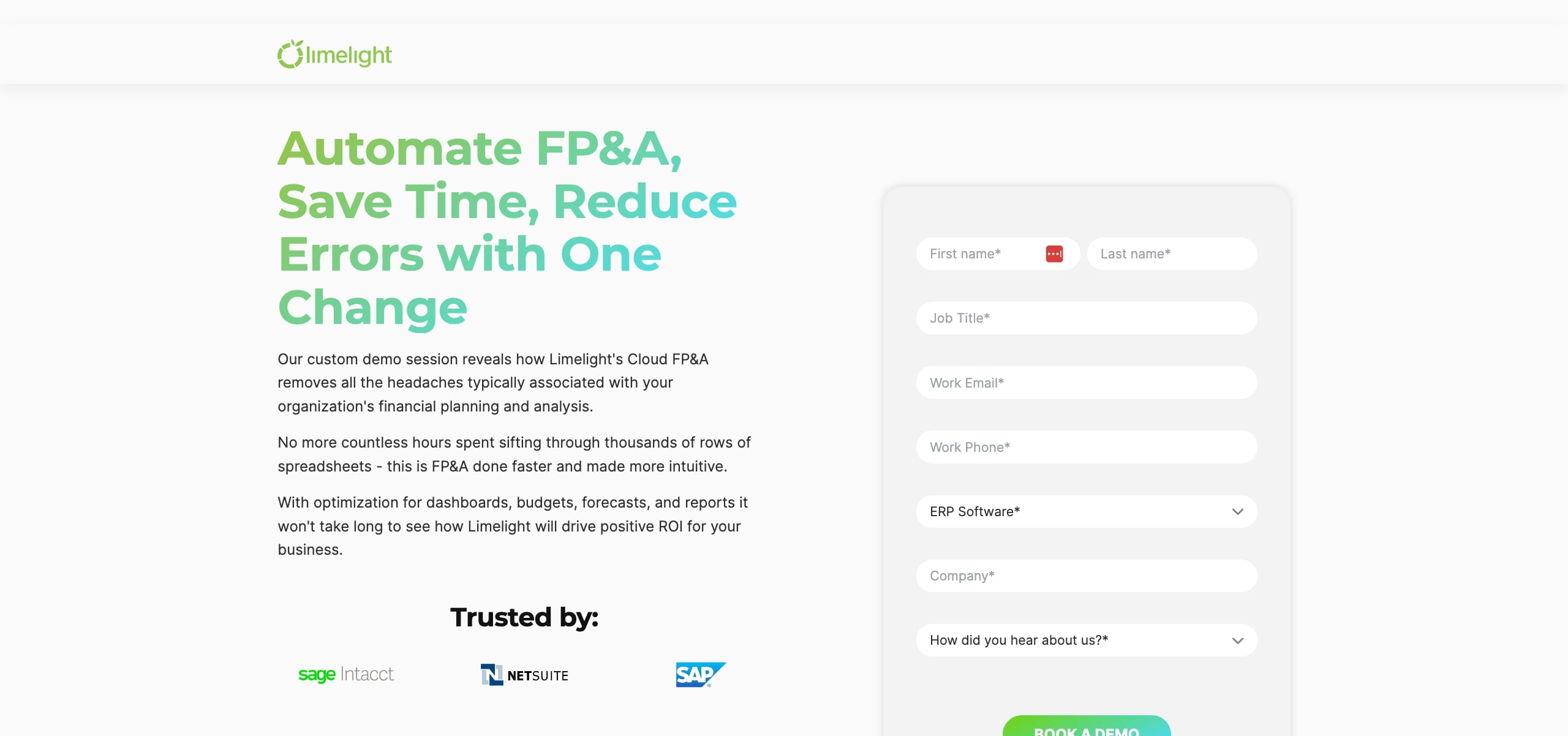 landing page limelight
