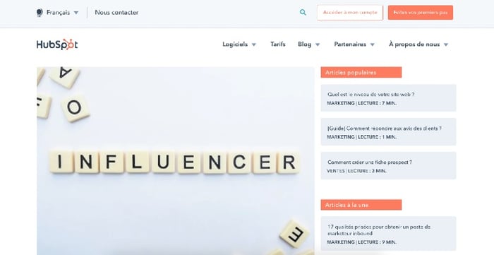 Catpure d'écran du blog d'HubSpot