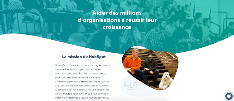 Capture de la Page qui sommes nous du site HubSpot