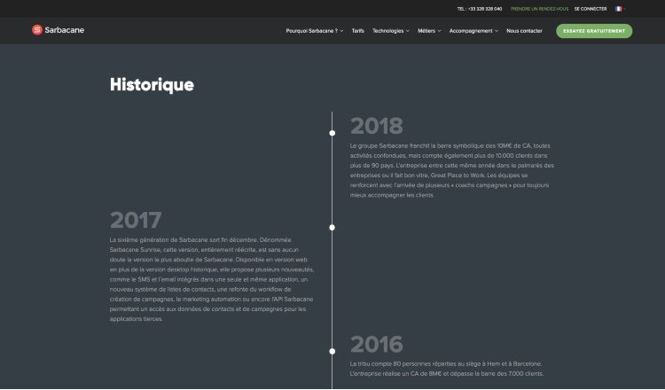 Capture de la Page qui sommes nous du site Sarbacane