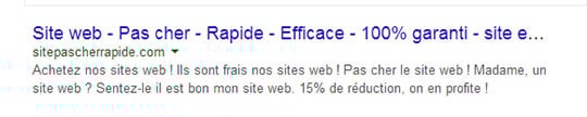 Exemple à ne pas suivre de balises Title et Méta-description dans les résultats de recherche Google