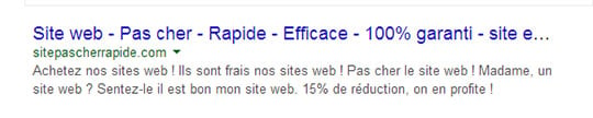 Exemple à ne pas suivre de balises Title et Méta-description dans les résultats de recherche Google