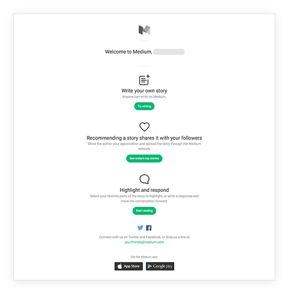 Email de bienvenue du si Medium