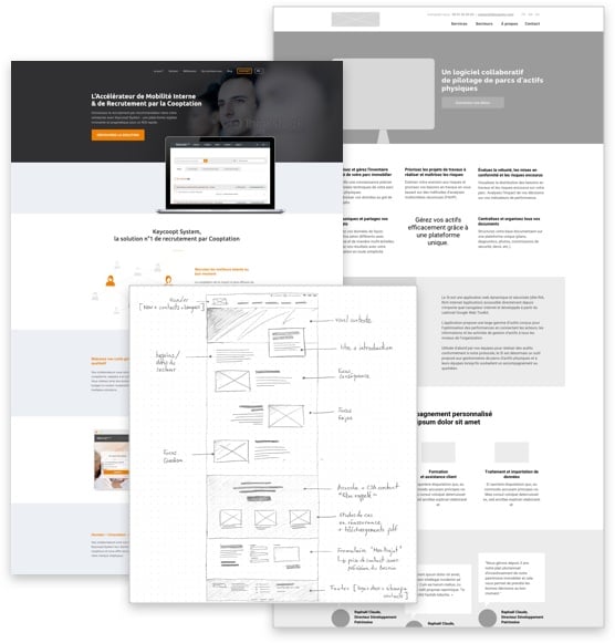 Captures d'écrans de différentes étapes de construction d'un site internet